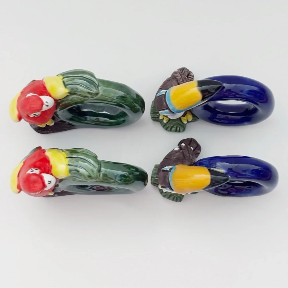 Parrot Toucan Pottery Napkin Rings Set of 4 Serviette Tableware Peru